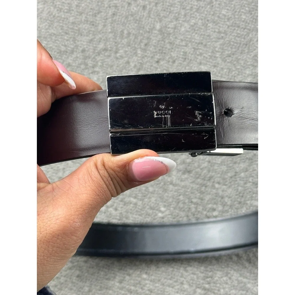 Gucci Belt Men Black Brown Reversible Rectangular Buckle Italy Made Quiet Luxury